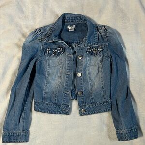 bebe Light Blue Pearl-Embellished Denim Jacket